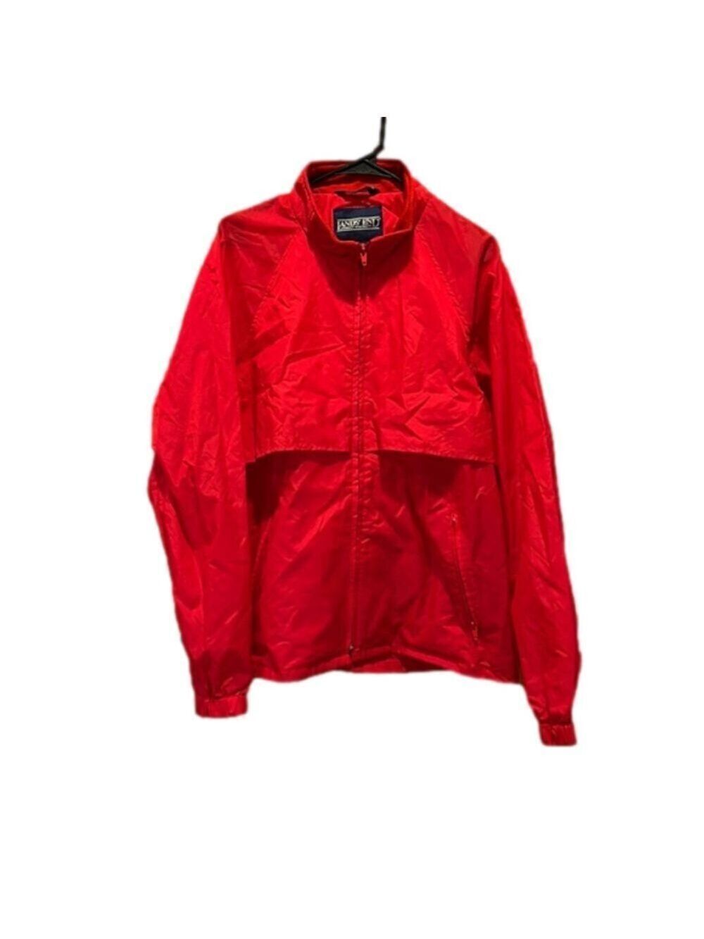 Lands End Red Men’s Packable Full Zip Mock Neck Windbreaker Jacket Rain Coat
